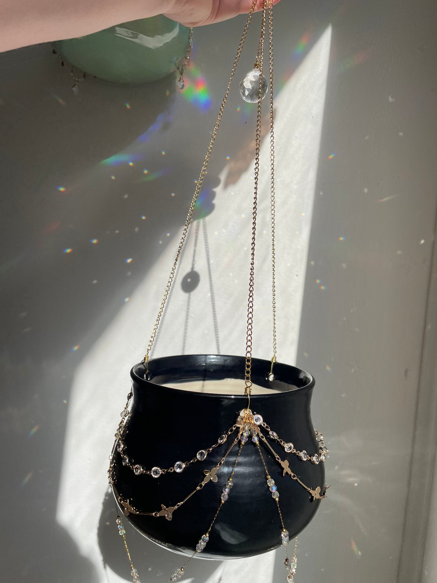 Jeweled Suncatcher Planter ~ Heart of Obsidian